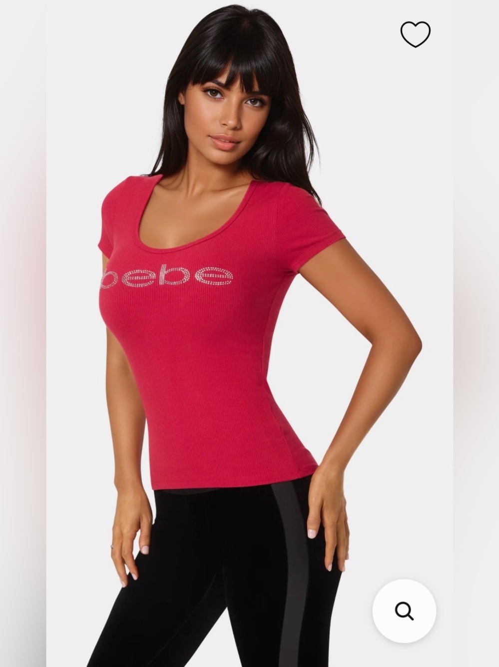 NWT Bebe Logo Short Sleeve Round Neck Rib Top in Chili Pepper (XL)